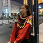 Christmas Theme Women WinterBall Tassel Knitwear Pullover Red Crew Neck Loose Jumper Top