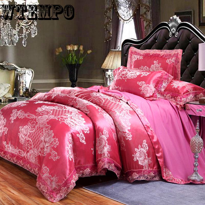 Luxury Satin Jacquard Bedding Set Queen/king Size Bed Set Lace Jacquard Satin Cover Sets Bedsheet Set