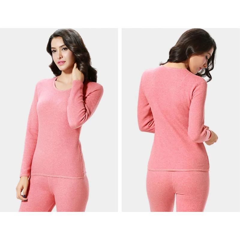 Women's Thermal Underwear Body Temperature Underwear Cotton Wool Thick Autumn and Winter Round Neck Bodysuit Long Sleeves Warm Pajamas Slim Trousers