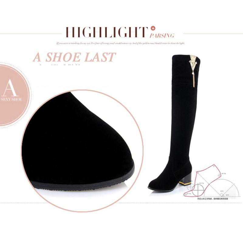 Women Over The Knee Boots Sexy High Heels Suede Boots Zipper Winter Boots Plus Size 34-43