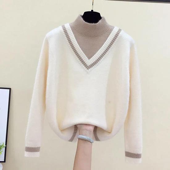 Women's Autumn and Winter Sweater Large Size Pullover Preppy Style Loose Half-high Collar Bottomed Sweater