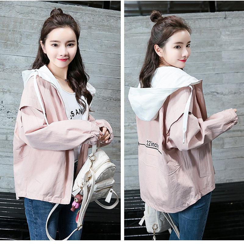 Spring and Autumn Loose Leisure All-match Sports Cardigan Windbreaker Hooded Female Coat