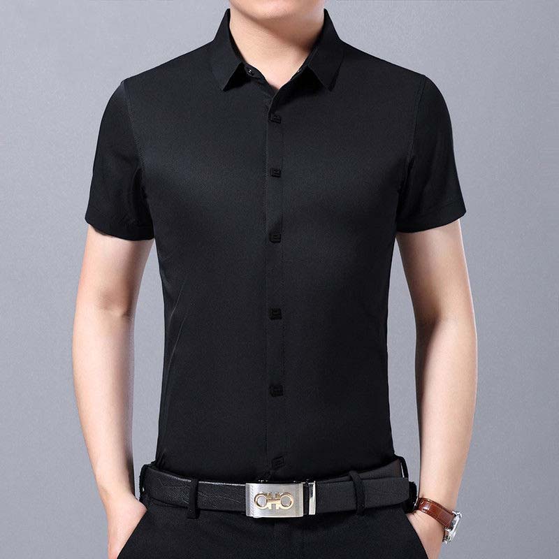 Summer New Mercerized Men's Short-sleeved Shirt Slim Snap Button Shirt Youth Men's Clothing