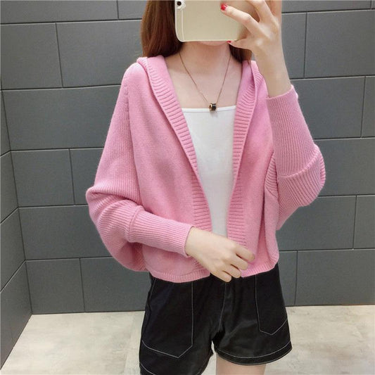 Autumn and Winter Short Knitted Cardigan Hooded College Style Loose Sweater All-match Fashionable Jacket