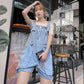 WTEMPO Summer Denim Jumpsuit Woman Jeans Long Romper Pants Zipper Pockets Sleeveless Adjusted Overalls Jeans