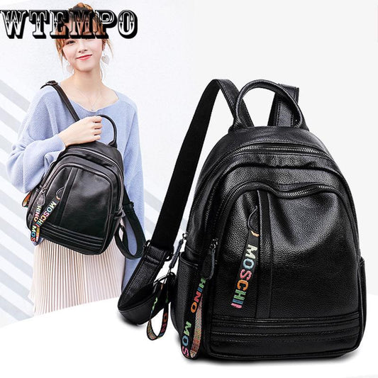 PU Leather Women's Backpacks Bag For Teenager Girls Fashion Solid Backpack Female Rucksacks