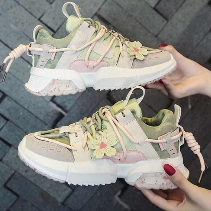 Sakura Sports Shoes Women's Summer Breathable Color Wild Spring   Summer Thick-soled Casual Running Shoes