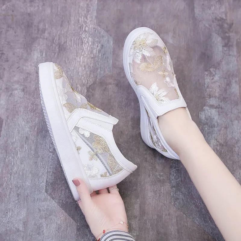 Increase Women's Cloth Shoes In Spring and Summer Hollow Embroidery Women's Single Shoes Casual Net Shoes