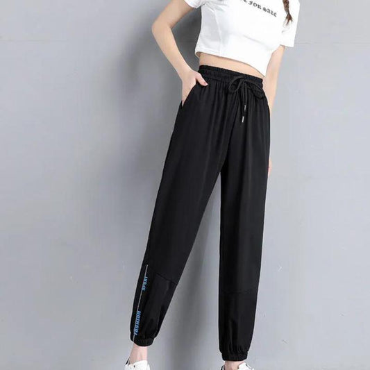 Ice Silk Quick-drying Sports Pants Women's Summer Loose and Thin Large Size Waisted Nine Points Casual Harem Pants
