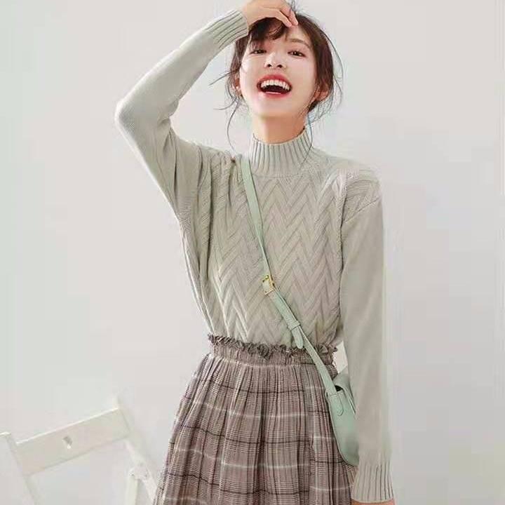 Pofulove 3 Colors Women Sweet Warm Pullover O-Neck Loose Knitted Blouse Solid Color Girly Sweaters