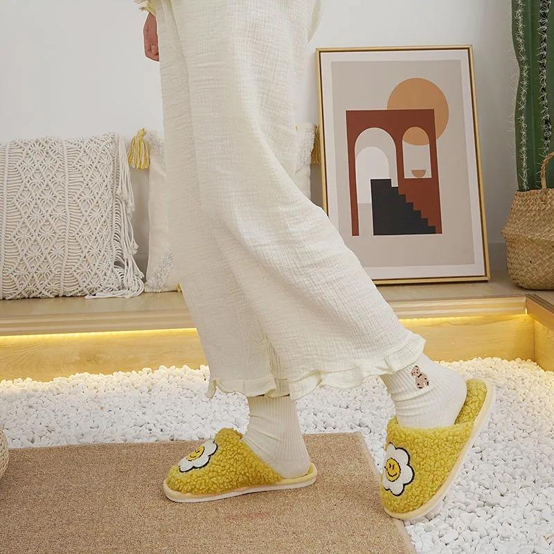 Cotton Slippers Women Cute Cartoon Winter Plush Non-slip Warm Cotton Shoes