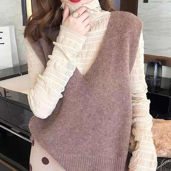 Short All-match Outer Wear Vest Women V-neck Loose Knit Waistcoat Solid Color Sleeveless Soft Sweater
