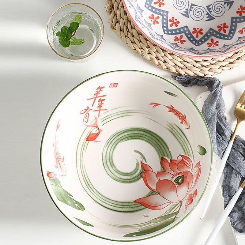 Large Ceramic Soup Bowl Pickled Cabbage Fish Chinese Household Large Bowl Three-dimensional Thickened Bowl Vegetable Bowl Fruit Bowl