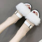 Furry sandals and slippers outside slippers four seasons popular summer women's shoes flat bottom