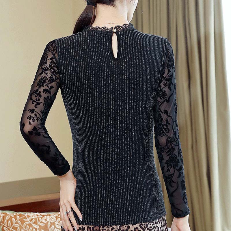 Spring and Autumn T-shirt Women's Long-sleeved Gold Velvet Bottoming Shirt All-match T-shirt