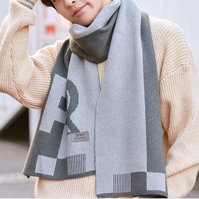 Men's Scarf Winter High-end New Warm Plaid Scarf Boys Trendy Korean Style Long Scarf