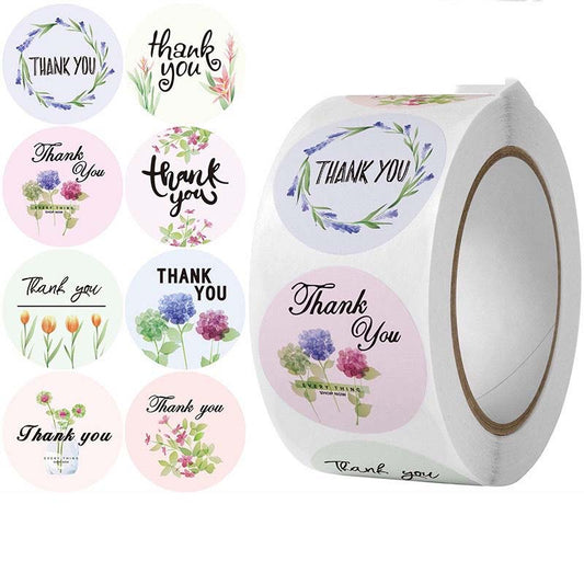 500pcs 4 Styles Thank You Sticker for Seal Labels Round Floral Multi Color Labels Sticker Handmade Offer Stationery Sticker