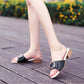 Middle Heel Square Toe Sandals Female Fairy Thick Heel Rhinestone Slippers Open Toe All-match Shoes Beach Shoes