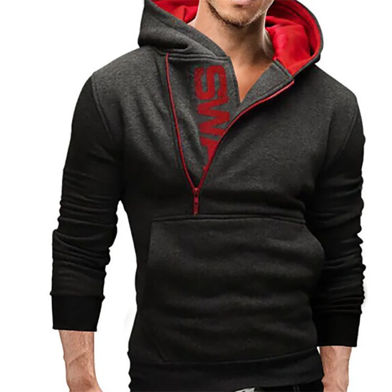 Men's Jacket Trendy Oblique Zipper Long-sleeved Hooded Jackets Fat Plus Size Warm Jacket Autumn
