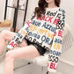 Chic Lady Letter Knitwear Crew Neck Loose Knitting Pullover Hit Color Jumper Sweater Top