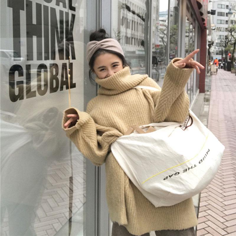 Large Size Turtleneck Sweater Autumn and Winter Middle Length Coat Loose Casual Young Women's Top