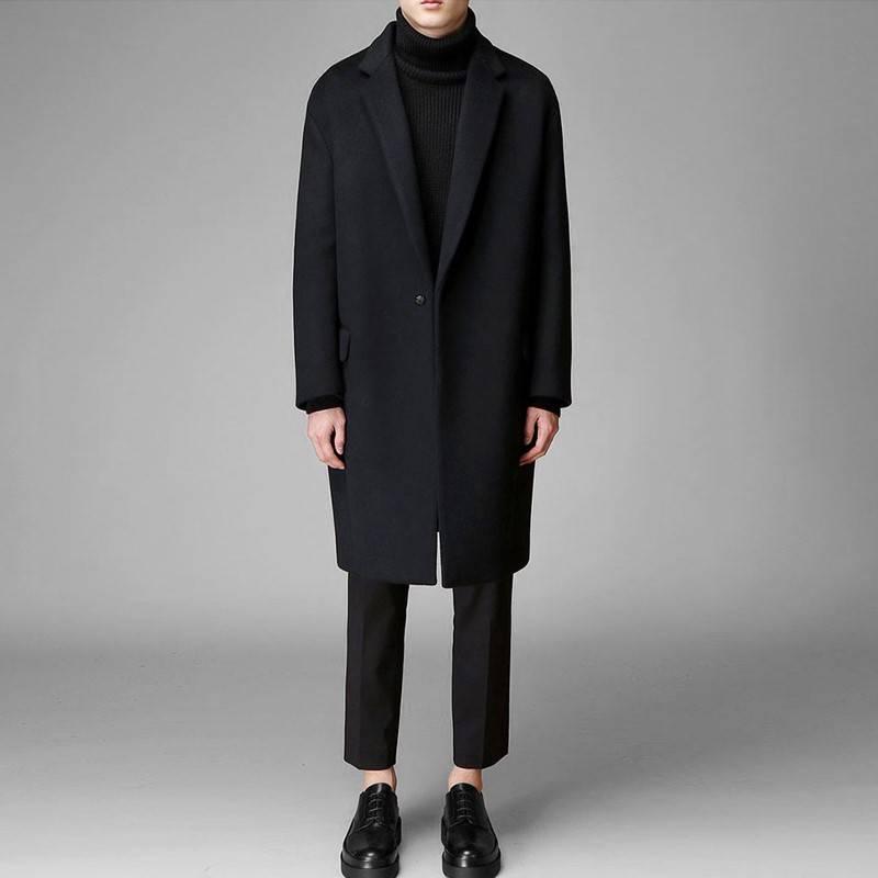 Winter Wool Jacket Men's Cashmere Coat Casual Loose Woolen Coat Men's Long Cotton Collar Trench Coat