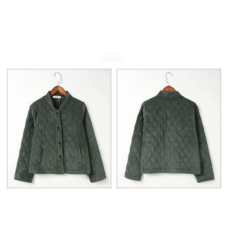 Corduroy Quilted Jacket Women's Warm Cotton Coat Corduroy Padded Short Jacket Women