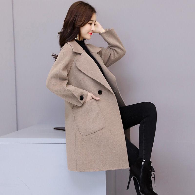 Women Autumn Winter Woollen Coat Long Sleeve Turn-Down Collar Blazer Outwear Jacket Overcoats Loose