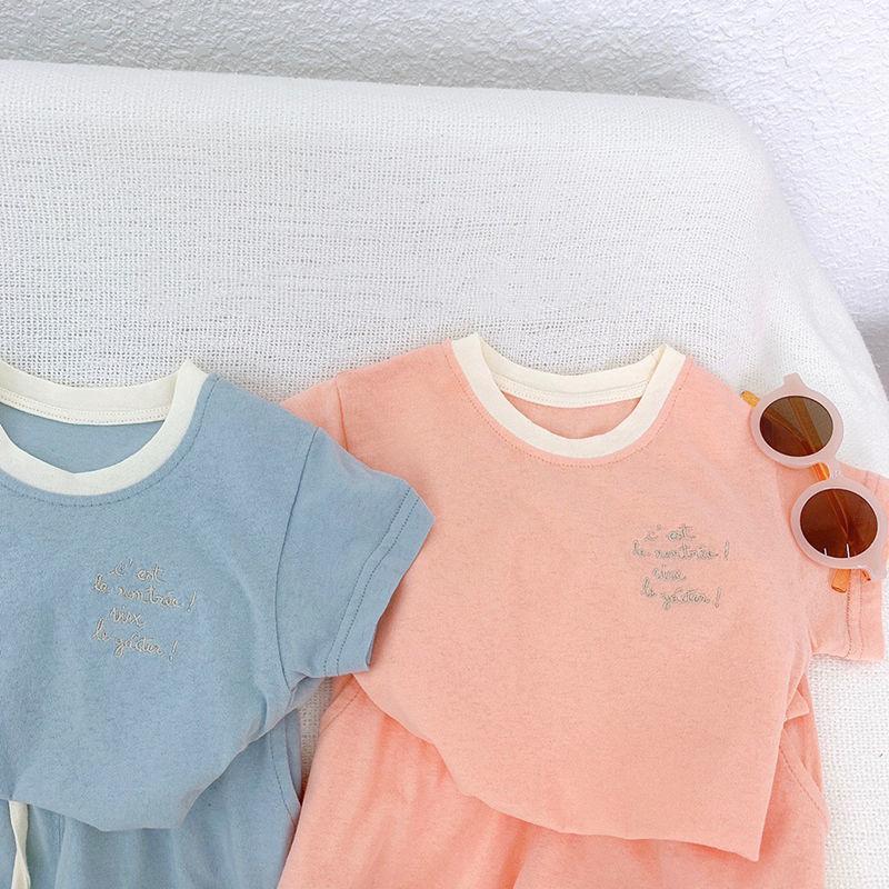 Children's Clothing Solid Color Short-sleeved Shorts Children's Suit Boys Girls Casual Comfortable T-shirt Two-piece Summer Clothing