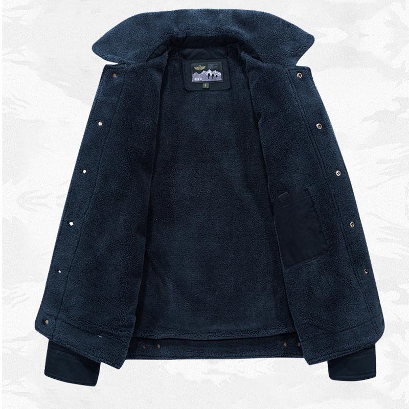 Men's Cotton Winter Thickened Plus Velvet Cotton Clothing Middle-aged Retro Casual Tooling Plus Size Lamb Wool Coat