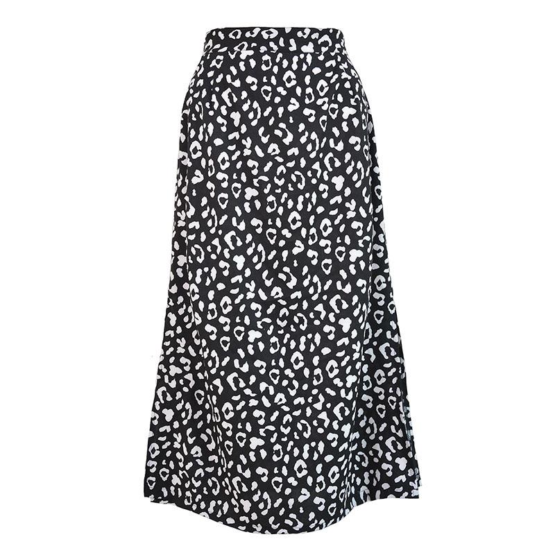 Women's Spring Summer Leopard Print Chiffon Print Split Skirt European and American Style Zipper High Waist Long Skirts Large Size Loose Thin Skirt