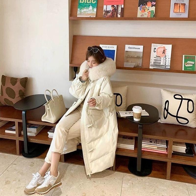 Purple Down Jacket Women Clearance Large Fur Collar Over The Knee Super Long Thickening