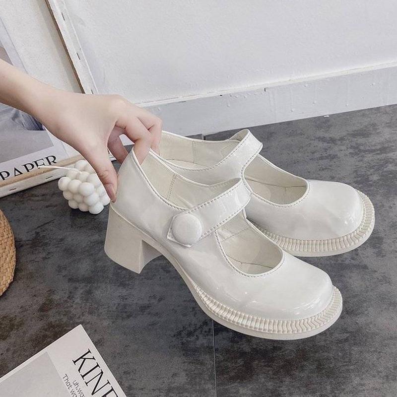 Single Shoes Women's Early Spring Retro Round Toe Thick Heel Mary Jane Shoes Female College Style Big Toe Shoes