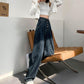Blue Gray Plus Velvet High Waist Lepped Jeans Female Straight To Loose Design