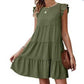European and American Summer Solid Color Round Neck Short-sleeved Dress Casual Cake Skirt Pleated Swing Skirt