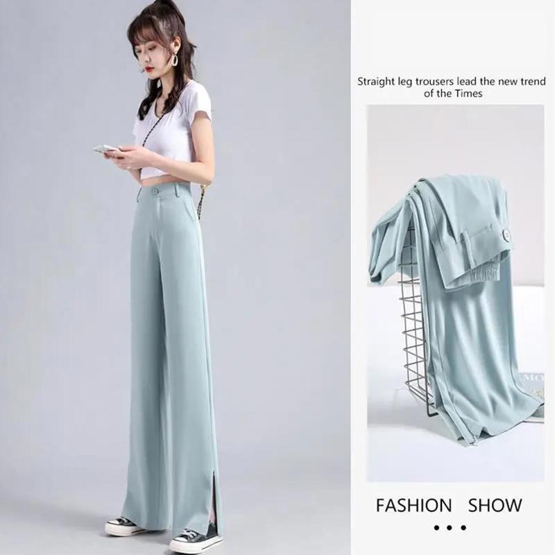 Thin Ice Silk Suit Pants Casual Women's Pants Spring and Summer High Waist Chiffon Wide-leg Pants
