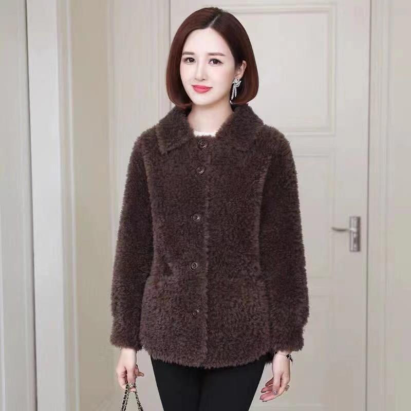 Plus Velvet Coat Women's Faux Lamb Fleece All-match Thick Coat Lapel Warm Large Size Coat Solid Color Casual Spring Autumn Jacket