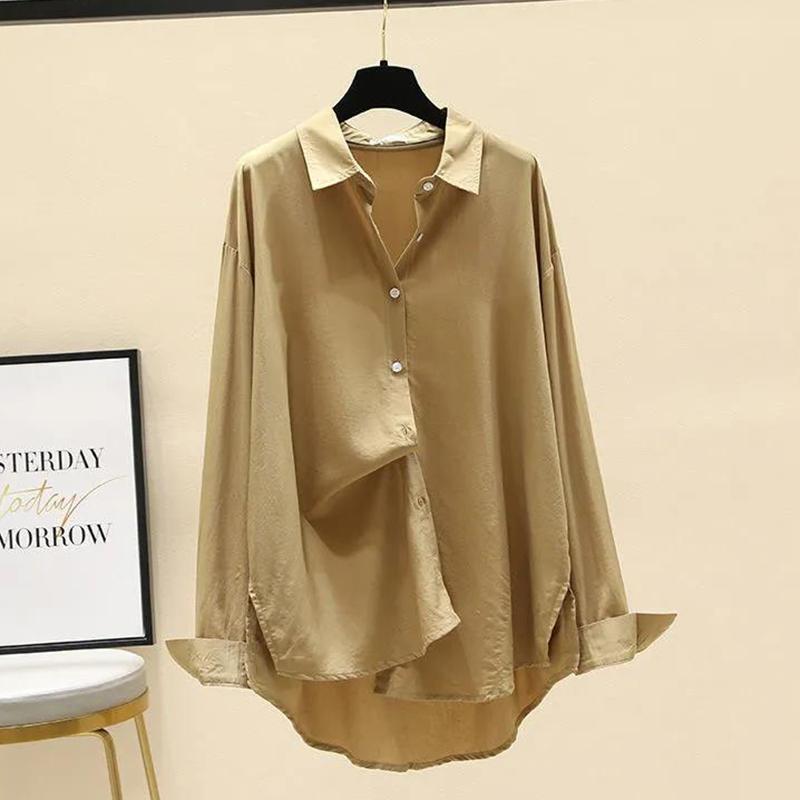 Cotton Shirt Women's 2021 Spring and Autumn Korean Version of Solid Color Long-sleeved Drape Loose Casual Sunscreen Shirt Top
