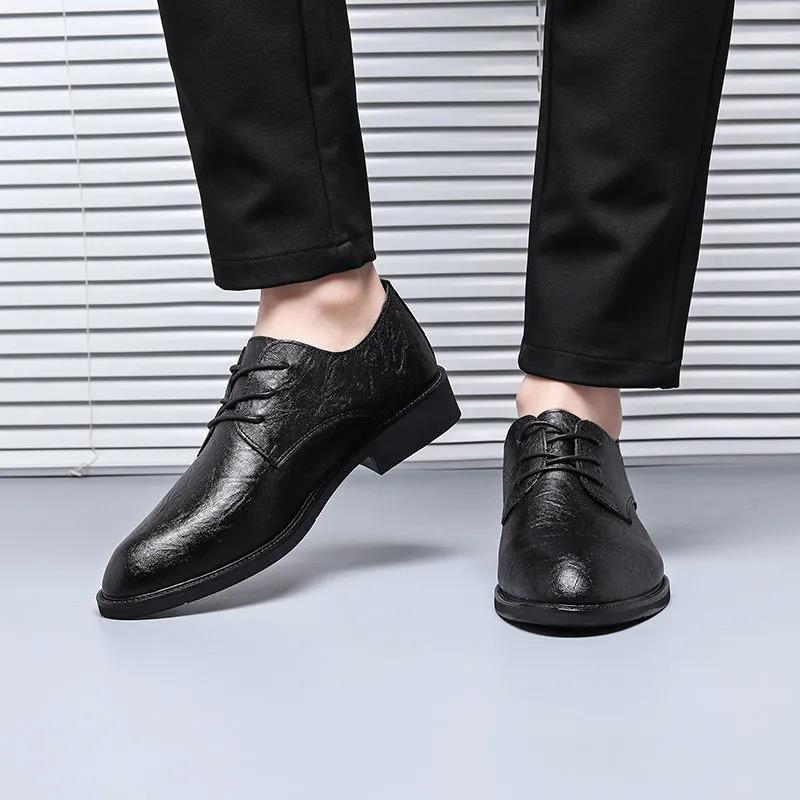 Men's Personality Printed Black Business Dress Shoes Men's Shoes Vintage Design Men's Casual Leather Shoes