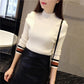 Women's Knitted Bottoming Shirt Autumn Winter All-match Elastic Slim Pullover Round Neck Jumper Top