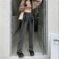 Designful Retro Tie Jeans Female Autumn Korean Version of The High Waist Slim Vertical Straight Widespipe