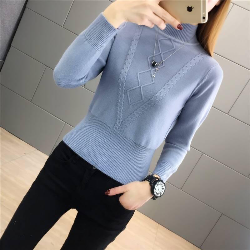 Women Green turtleneck sweater warm winter Casual Soft Slim Femme Elasticity Knitted Pullovers