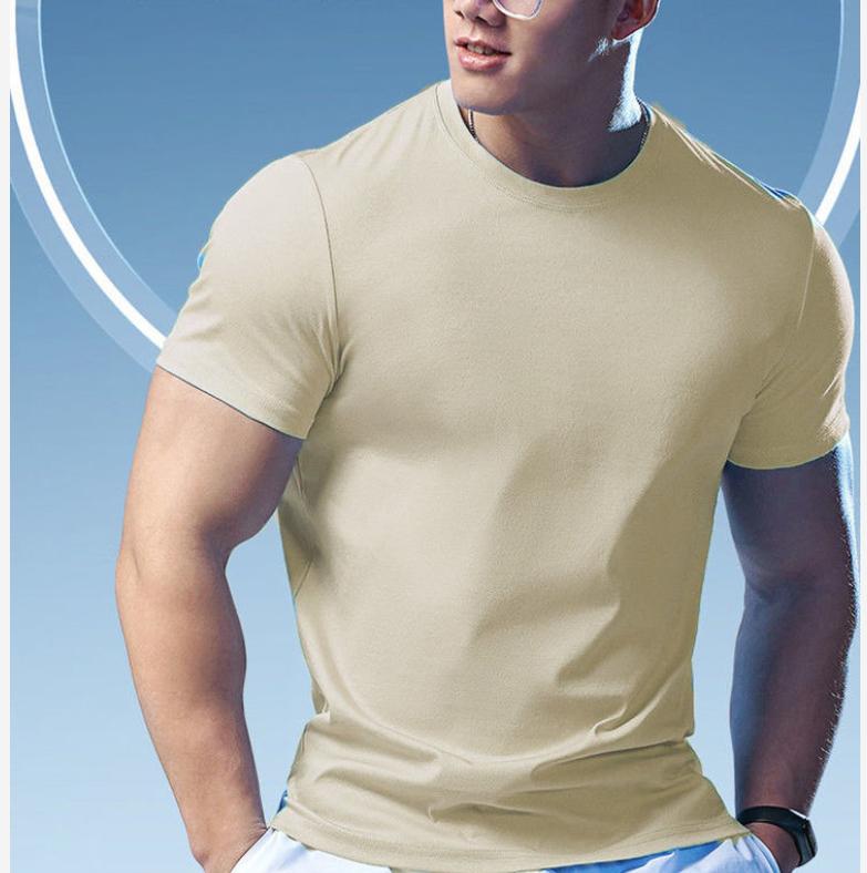 Summer Sports T-shirt Men's Breathable Stretch Fitness Shirt Short-sleeved Bottoming Casual Running Training Clothes Pure Color Wild