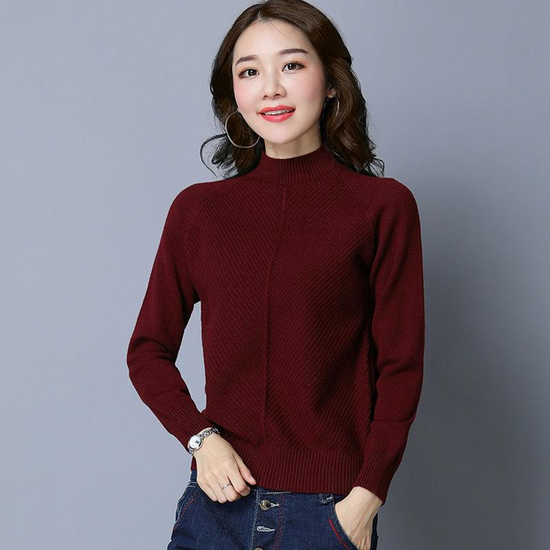 Sweater Women Half Turtleneck Pullover Knitwear Korean Version Pure Color Fluffy Plus Velvet Top Trending Sweater Autumn Winter