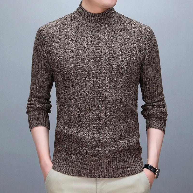 Men's Winter Half High Neck Thick Warm Sweater Korean Style Slim Bottoming Shirt Top Round Neck Sweater Sweater