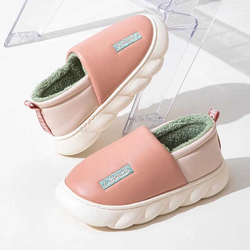 Winter Waterproof All-inclusive Heel Cotton Slippers Ladies Thick-soled Non-slip Home Household Cold-proof Warm and Velvet Cotton Shoes Men
