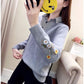 Autumn Winter women Sweater Korean Embroidered Lapel Stitching Fake Two-piece Blouse Loose Pullover Sweater for Students Office lady