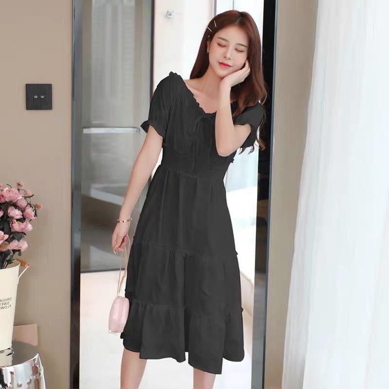 Summer One-shoulder Mid-length Dress Female French Waist Temperament Thin Fairy Skirt Gentle and Cute Retro Style Dress