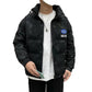 Men's Winter Down Jacket Plus Size PU Leather Camouflage Jacket Streetwear Coat Stand Collar Solid Color Casual Jackets Warm Thick Black Clothing