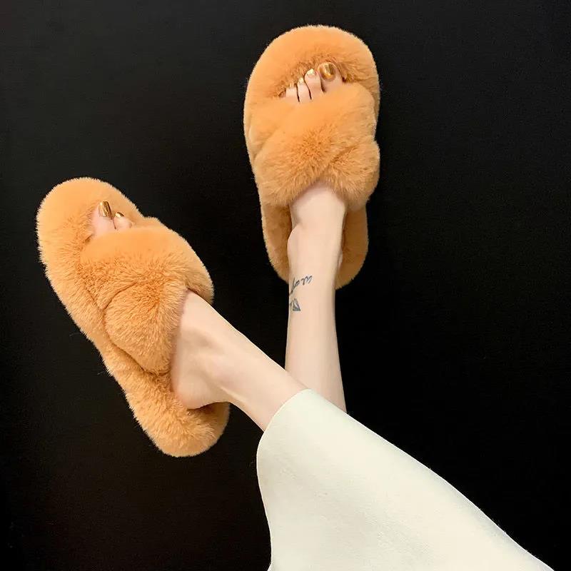 Autumn and Winter Ins Non-slip Thick-soled Multi-color Women Cotton Slippers Home Furry Slippers